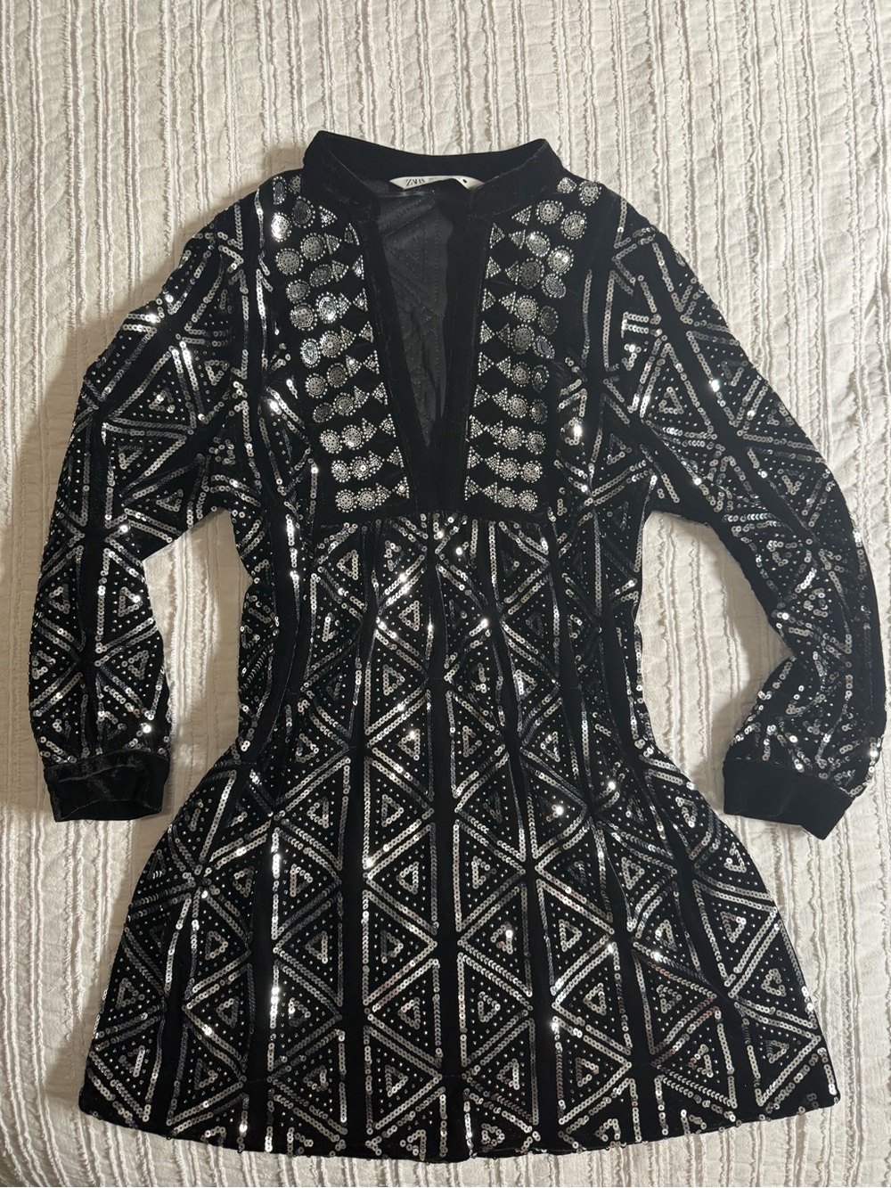 Zara Black Sequin Long-Sleeve Mini Dress
